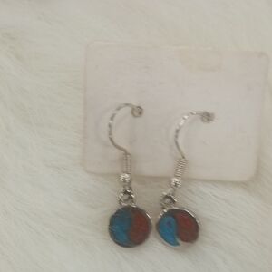 Silver and Blue-Red Earrings